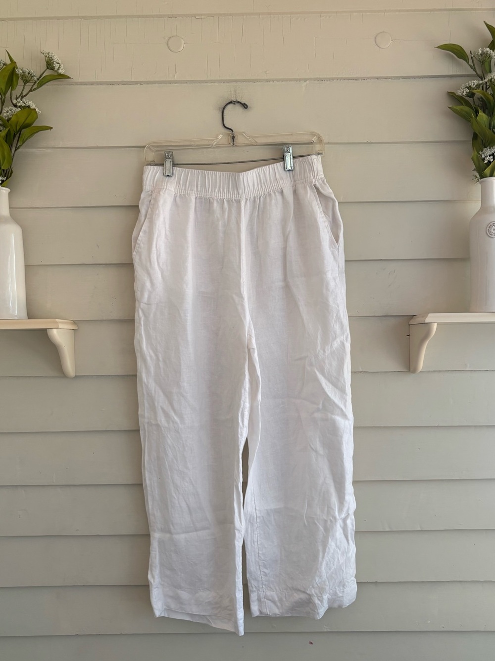 Martha Stewart Collection High Rise Pull On Linen White Pants Size Medium